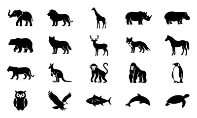 Fototapeta premium Set of wild and domestic animal silhouettes for educational design