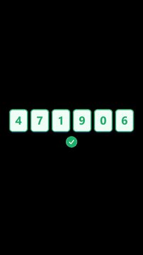 Vertical video of OTP code entry with checkmark, alpha channel