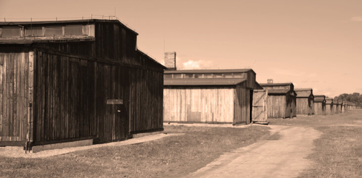 AUSCHWITZ BIRKENAU POLAND: Auschwitz concentration camp barracks was a network of German Nazi concentration camps and extermination camps built and operated by the Third Reich in Poland.