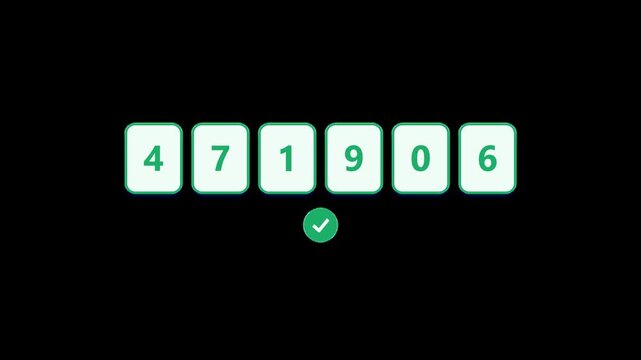 OTP verification code entry animation with success check, transparent