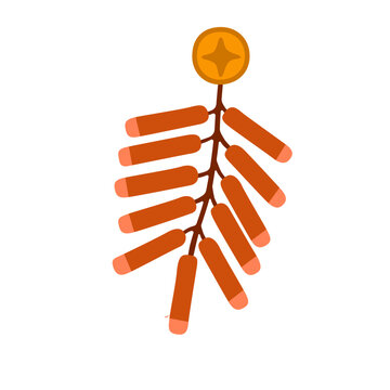 Flat vector illustration of traditional Chinese firecrackers with orange and gold decorative details, representing celebration, luck, and prosperity for Lunar festivals and cultural events.