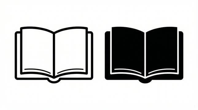 Open book icon with text lines and solid filled book silhouette, reading education literature graphic design illustration symbol.