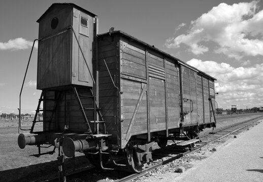 AUSCHWITZ BIRKENAU POLAND: Auschwitz concentration train wagon was a network of German Nazi concentration camps and extermination camps built and operated by the Third Reich in Poland.