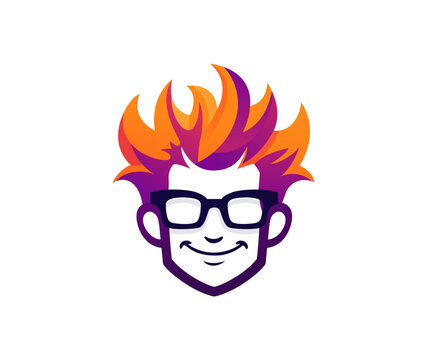 Colored Hair Geek design logo illustration