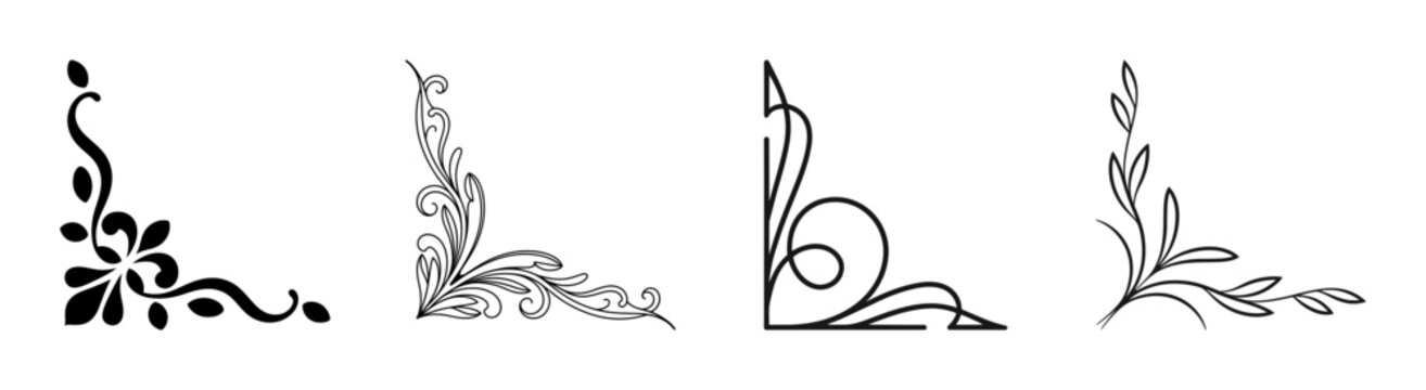 Decorative vintage corner frames with intricate floral patterns for elegant paper borders.