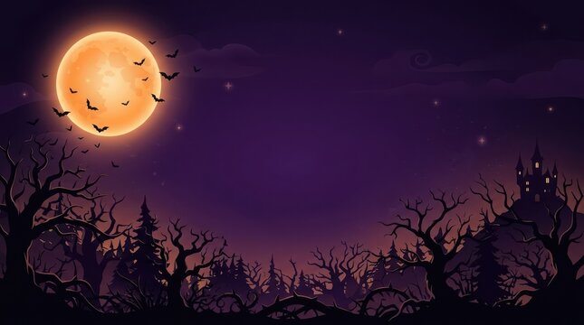 Silhouettes of birds flying at sunset over forest landscape isolated on transparent background, Vector, illustration