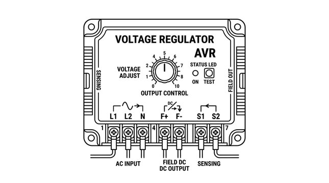 Technical Diagram of an Automatic Voltage Regulator AVR Device.