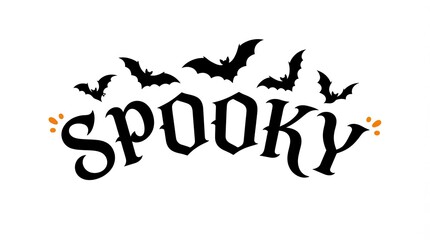Obraz premium Spooky word art with flying bats isolated on a white background for halloween themed graphic design projects