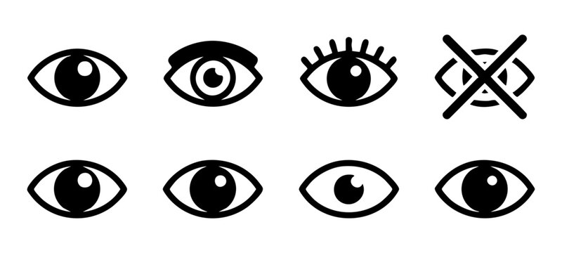 Collection of eye symbols indicating vision and sight on transparent background.