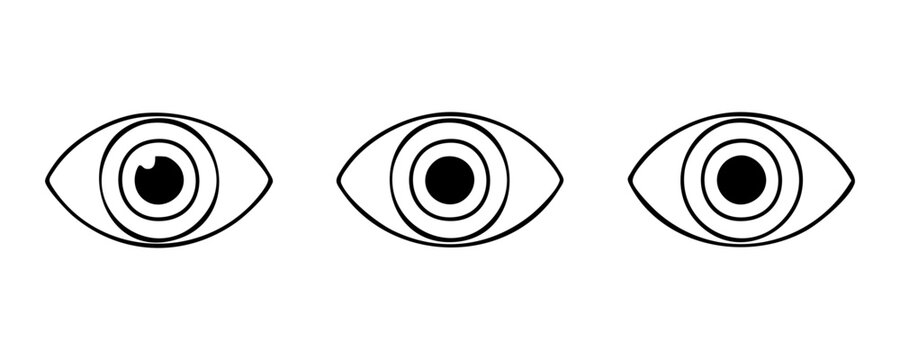 Collection of three minimalist eye icons with concentric circles representing vision focus points.