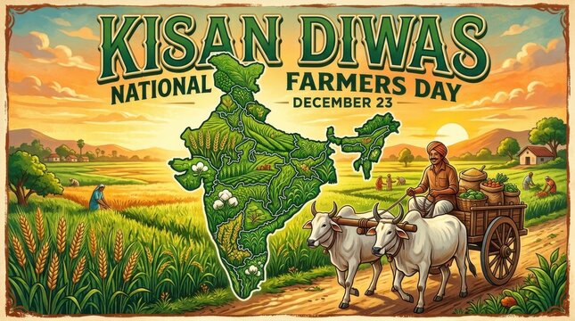 A detailed vector illustration depicts the map of india formed by crops and agricultural scenes agriculture harvest indian subcontinent