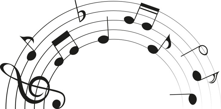 Music notes rainbow, half of circle with music notes
