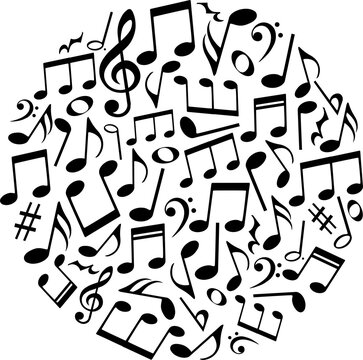 Music notes round abstract pattern