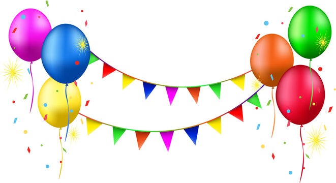 Balloons with confetti and ribbons