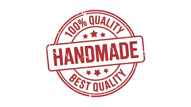 Red handmade stamp seal with 100 percent quality text isolated on white background