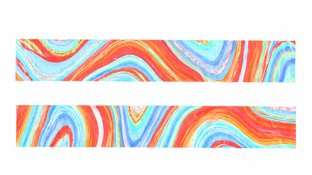 Two horizontal strips of colorful marbled paper tape