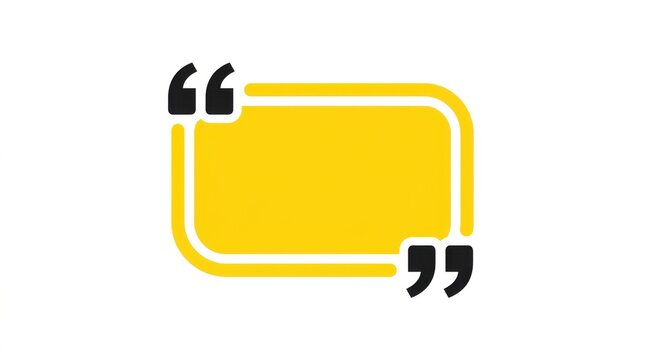 Yellow quotation mark speech bubble with rounded corners stands out on a white background dialogue quote marks text box