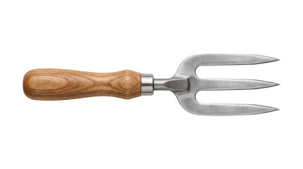 Fototapeta premium A high-quality garden fork with a wooden handle and stainless steel tines. Perfect tool for gardening, planting, and soil cultivation, isolated on a transparent background.