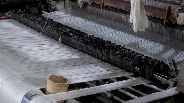 Detailed View Of Textile Loom Weaving Process