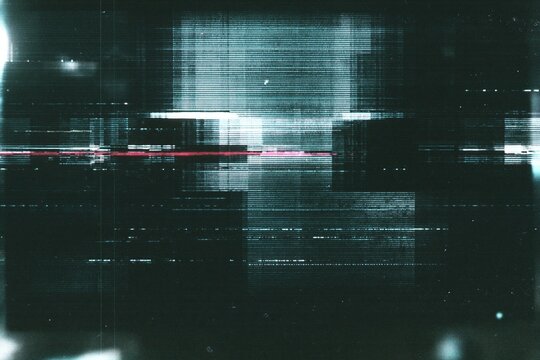 Glitchy monitor screen with distorted scanlines, vivid plasma blue and red tear lines on a degraded surface for digital overlays and backdrops