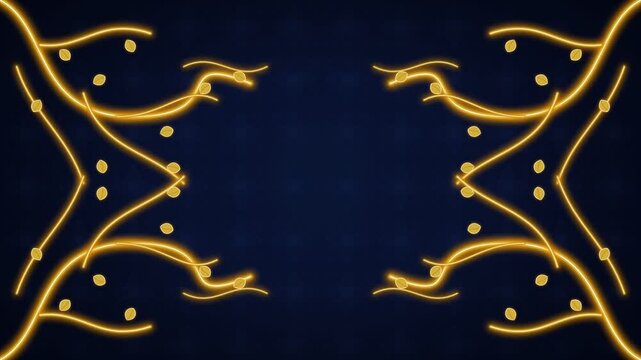 Elegant Golden Vine Frame on Dark Blue Patterned Background