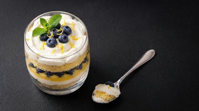 Top view of Blueberry lemon trifle, Dessert, Summer Dessert