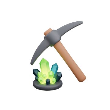 3D Claymorphic Mining Pickaxe and Crystal Ores