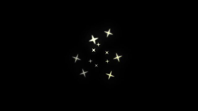 Twinkle, sparkling star flash animation, dynamic glitter trails, rotating shine rays, bright luminous particles, cartoon doodle sparkle effect, festive light overlay, 4k black background