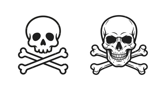 Vintage skull and crossbones vector graphic illustration featuring detailed monochromatic outlines for various creative design projects