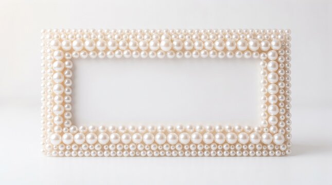 Elegant Pearl Beads Frame Isolated on White