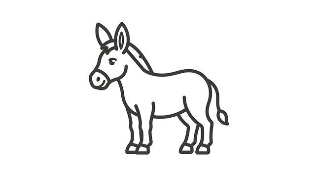 Outline drawing of a cute donkey standing in profile view with a simple black