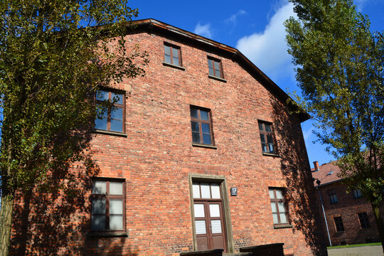 AUSCHWITZ BIRKENAU POLAND: Auschwitz concentration camp barracks was a network of German Nazi concentration camps and extermination camps built and operated by the Third Reich in Poland.