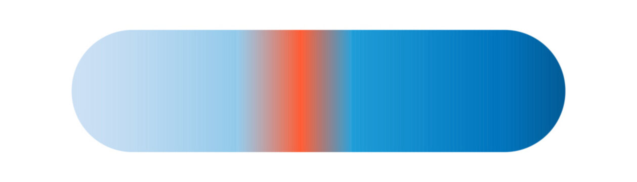 Horizontal pill shape button with a smooth color gradient transition from light blue to dark blue with a bright orange stripe in the center for modern web user interface design