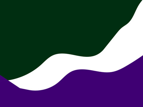 Abstract design with smooth flowing wavy lines in deep dark green and vibrant purple colors separated by a clean white curve for modern graphic background and banner art