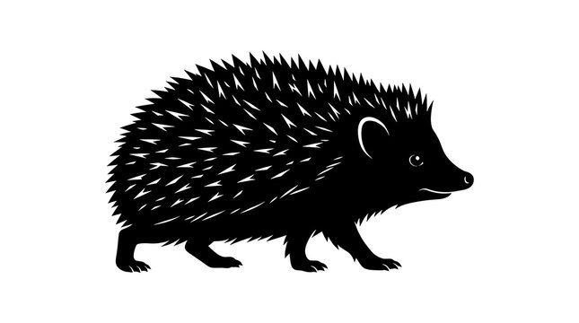 Black hedgehog silhouette walking side view with a side profile silhouette