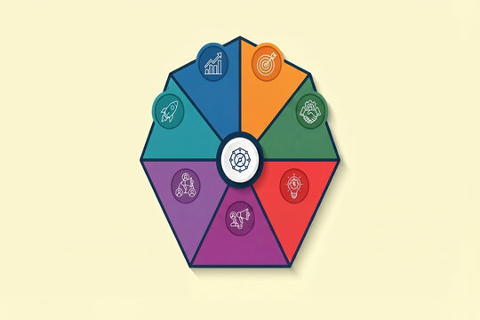 Hexagonal infographic diagram with business growth icons during bright studio lighting