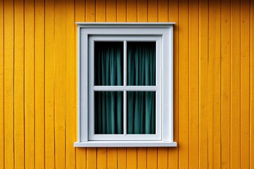 Fototapeta premium Rustic house facade with green curtains