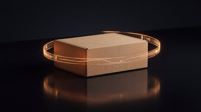 Cardboard Parcel Inside a Glowing Circular Tracking Ring