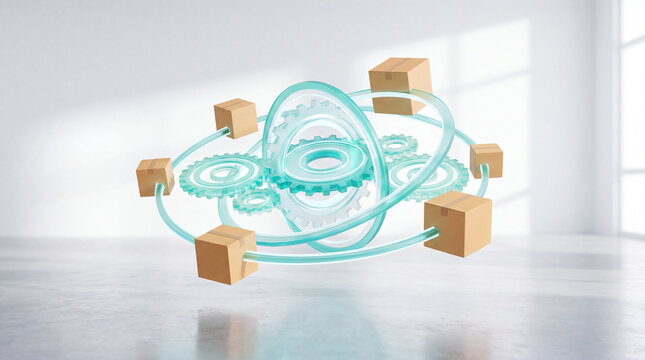 Cardboard Parcel Orbiting an Abstract Automated Logistics Network