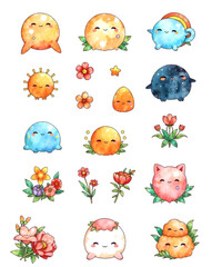 Fototapeta premium set of funny cartoon animals, cute journal stickers, graphic design illustration 
