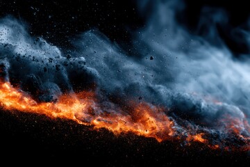 Fototapeta premium Scorched surface with glowing hot edges and ash