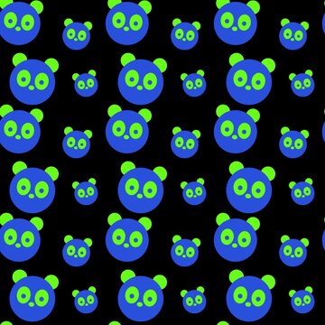 Neon Blue and Green Panda Bear Face Pattern Seamless Vector Background 4k Motion Loop