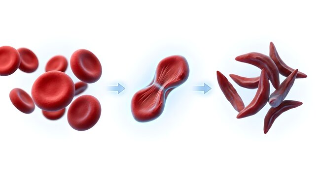 Red blood cell transformation and division stages in an educational medical biology illustration
