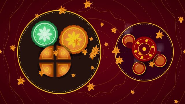 Mid Autumn Festival Animation with Mooncakes and Tea