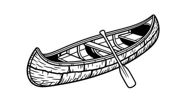 Simple wooden canoe with single paddle.