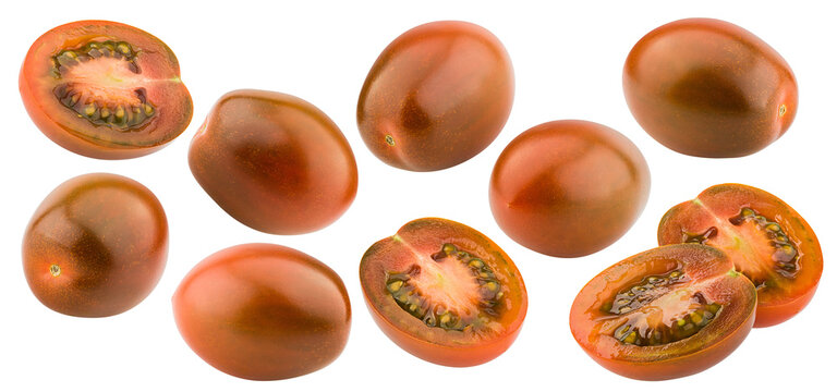 kumato black tomato, cherry, isolated, full depth of field
