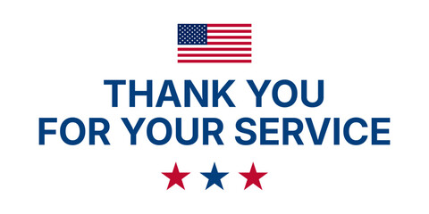 Fototapeta premium Thank you for your service message with American flag and stars patriotic vector graphic