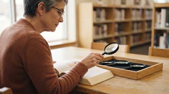 Library visitor selects a magnifier for accessible reading
