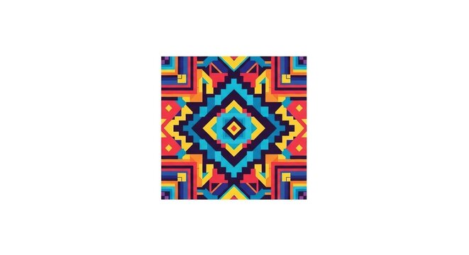Vibrant Geometric Pattern with Indigenous Inspired Motifs in Bold Colors