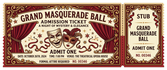 Grand Masquerade Ball Admission Ticket - Vintage Design